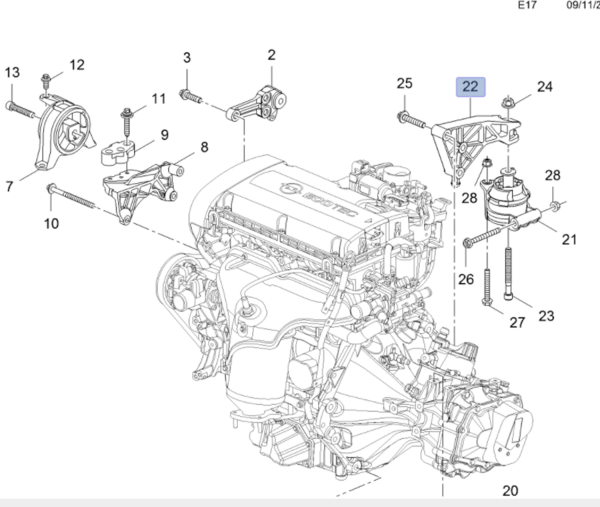 Opel Astra H 1.4-1.6 Motor Arka Takoz Braketi Mette Marka 668M6635