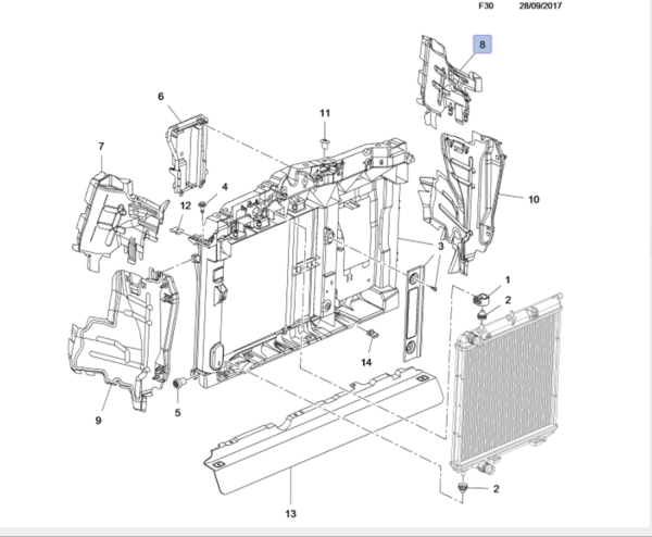 Opel Crossland Radyatör Hava Yönlendirici Kenar Plastiği Üst Sağ Psa Marka YQ00774080