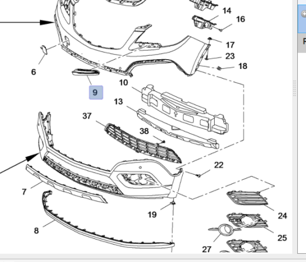 Opel Mokka Ön Tampon Üst Izgarası Sol Psa Marka 95235062