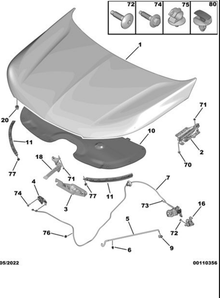 Opel Grandland Motor Kaput Demir Dayama Plastiği Psa Marka 7928.43